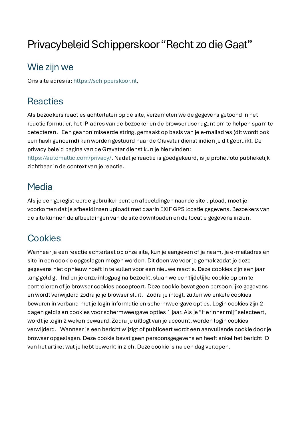 Privacybeleid Schipperskoor